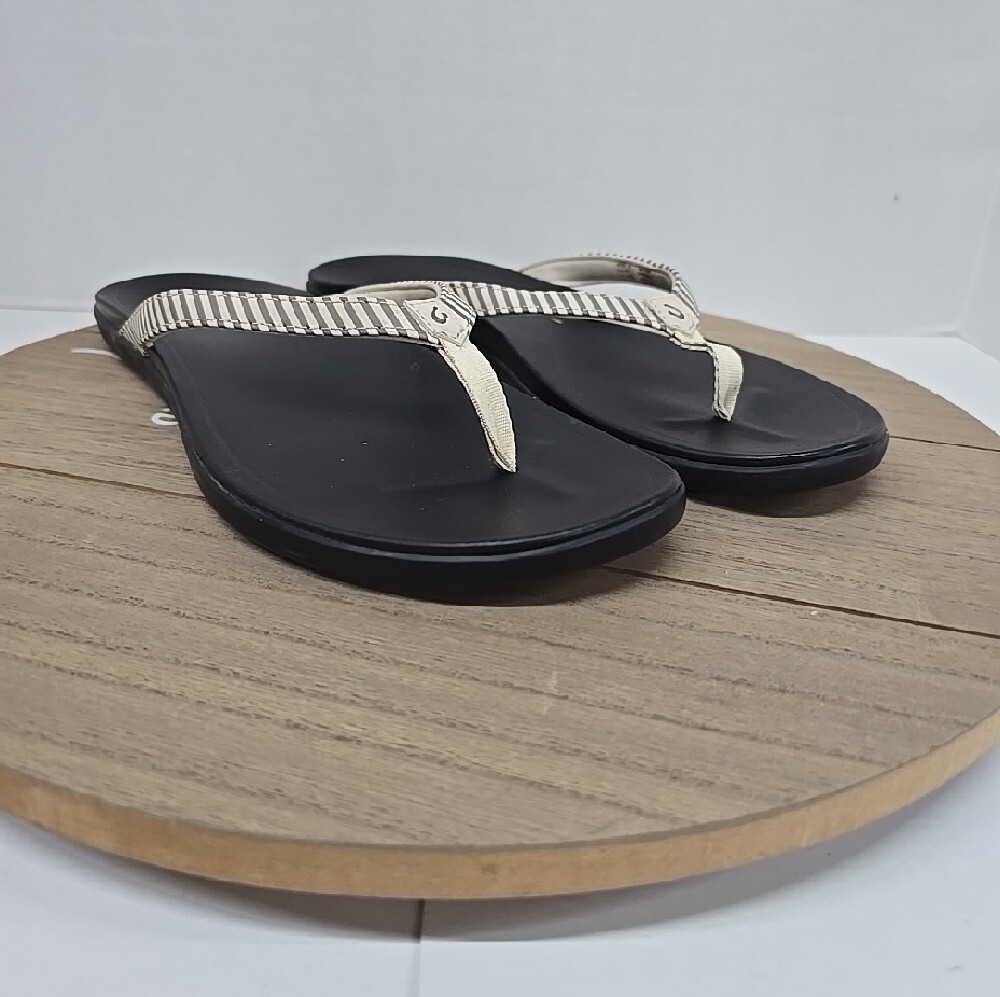 Olukai Ho’Opio Women’s Flip Flops  Bone Stripe Wimens Size 11 - Picture 4 of 15